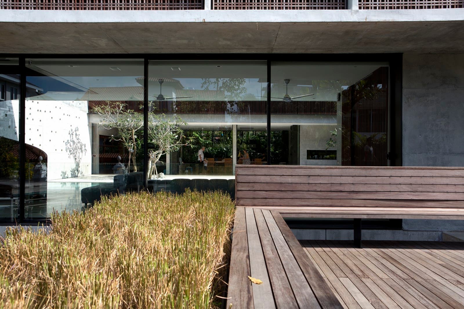 Roof terrace with timber deck and grass planting